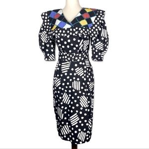 Clowncore Vintage Mod dress sz XS/S midi peplum belted Choon California 80s 70s